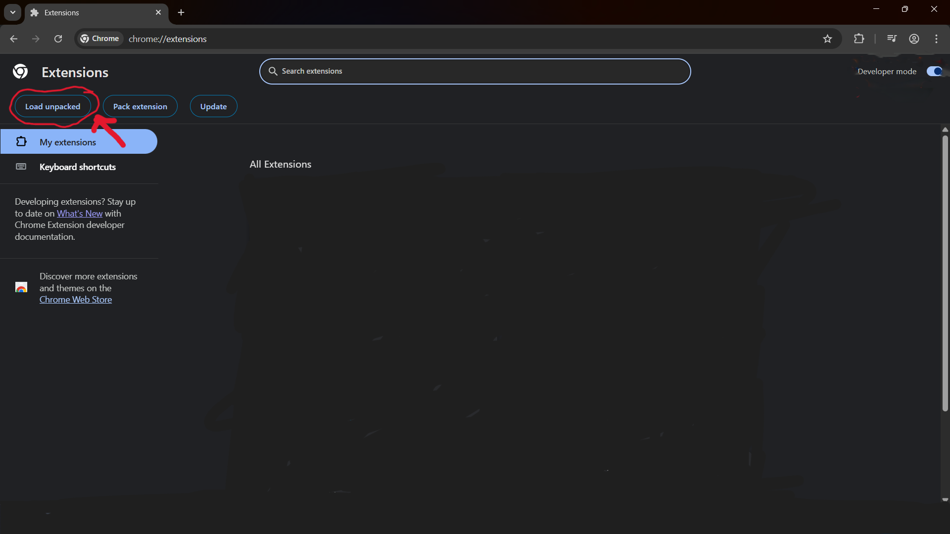 Load unpacked button