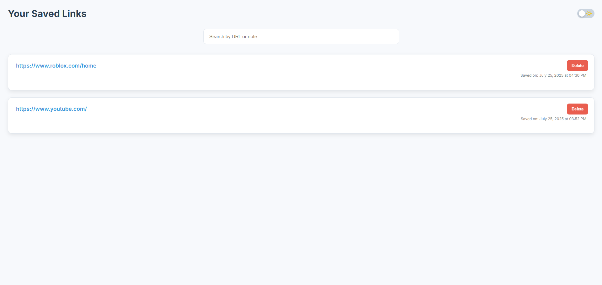 Smart Link Saver Saved Links Page